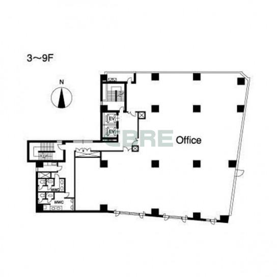 3階〜9階 平面図