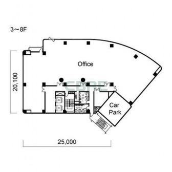 3階〜8階 平面図