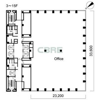 3階〜15階 平面図