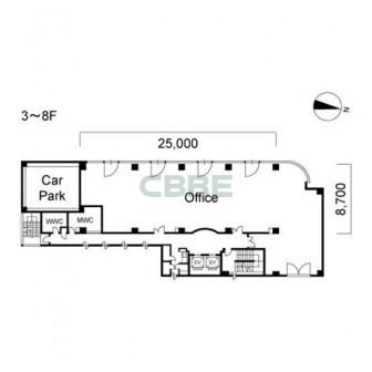 3階〜8階 平面図