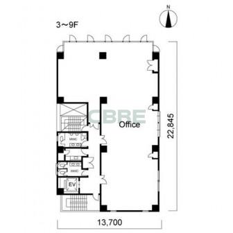 3階〜9階 平面図