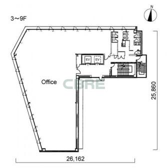 3階〜9階 平面図