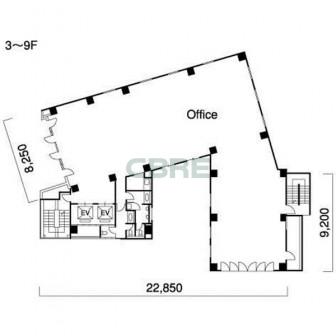 3階〜9階 平面図