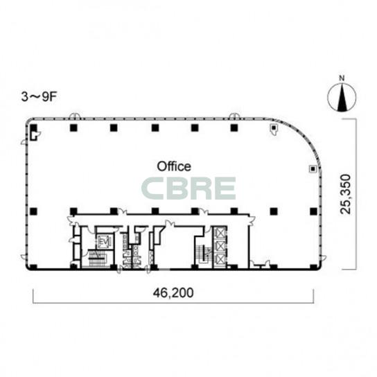 3階〜9階 平面図