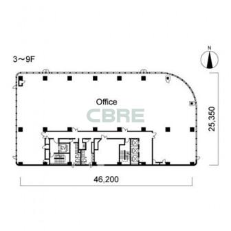 3階〜9階 平面図