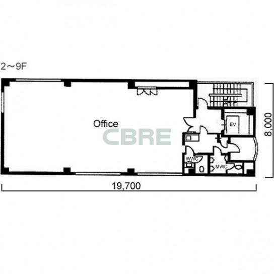 2階〜9階 平面図