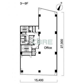 3階〜9階 平面図