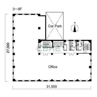 3階〜9階 平面図