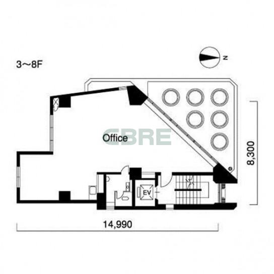 3階〜8階 平面図