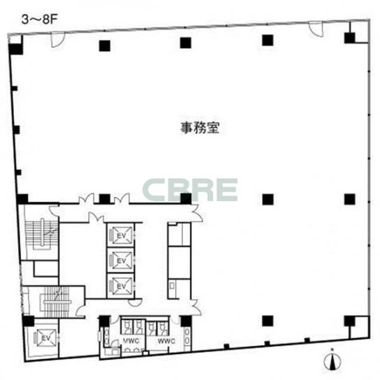 3階〜8階 平面図