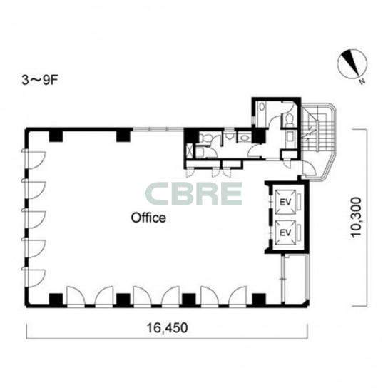3階〜9階 平面図