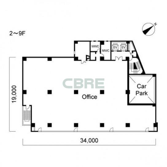 2階〜9階 平面図