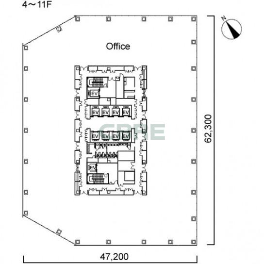 4階〜11階 平面図