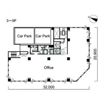 3階〜9階 平面図