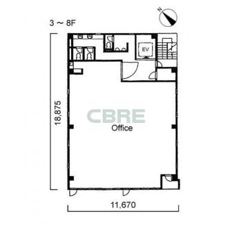 3階〜8階 平面図