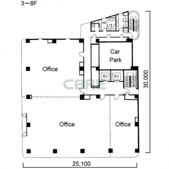 3階〜8階 平面図