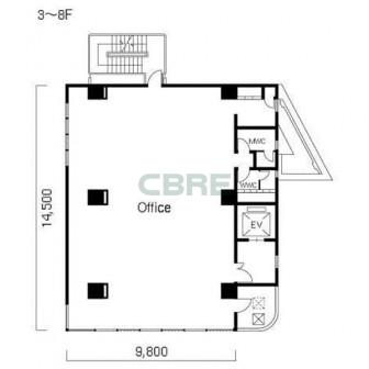 3階〜8階 平面図