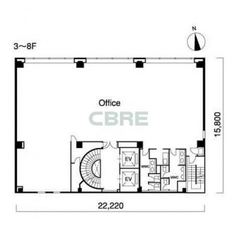 3階〜8階 平面図