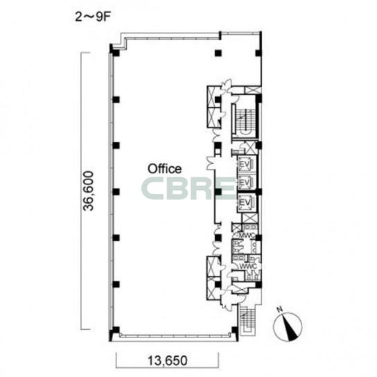 2階〜9階 平面図