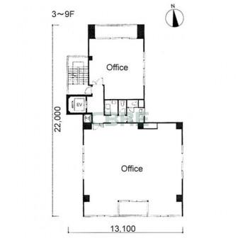 3階〜9階 平面図