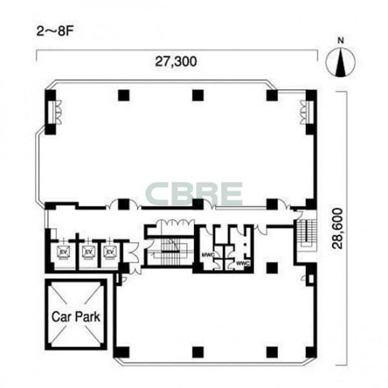 2階〜8階 平面図