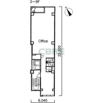 3階〜9階 平面図