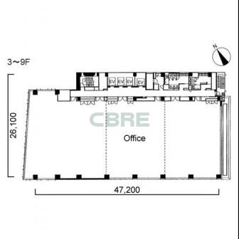 3階〜9階 平面図
