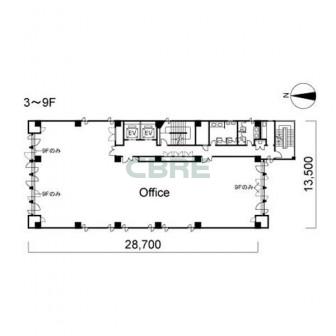 3階〜9階 平面図