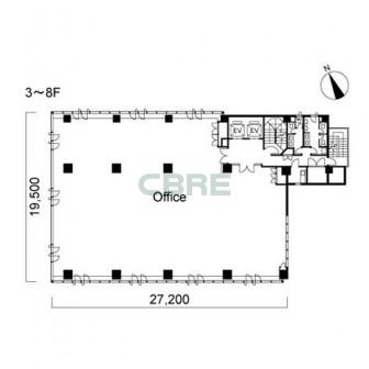 3階〜8階 平面図