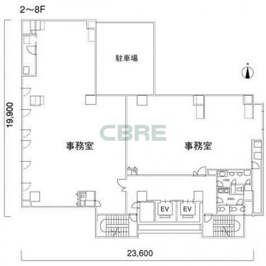 2階〜8階 平面図