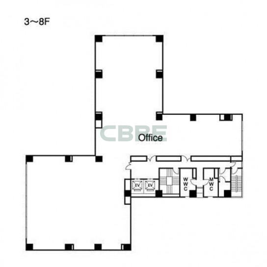 3階〜8階 平面図