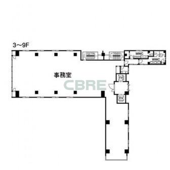 3階〜9階 平面図