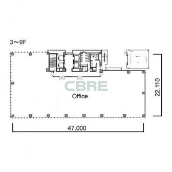 3階〜9階 平面図