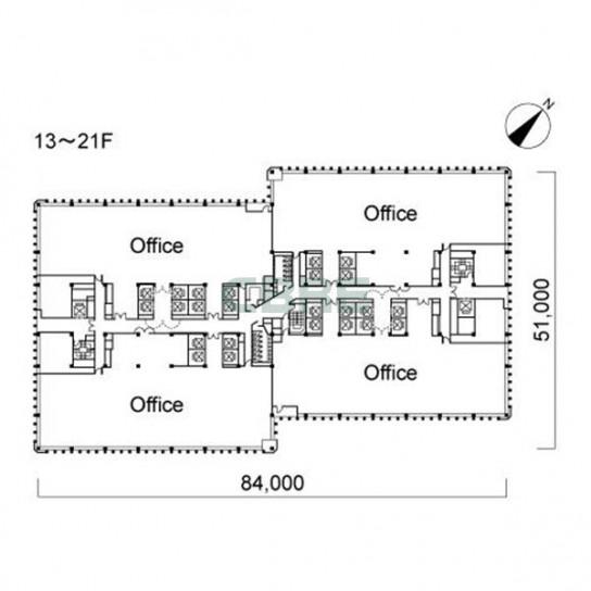 13階〜21階 平面図