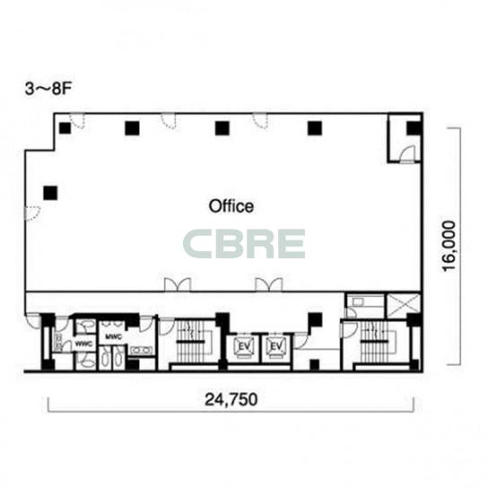 3階〜8階 平面図