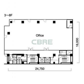 3階〜8階 平面図