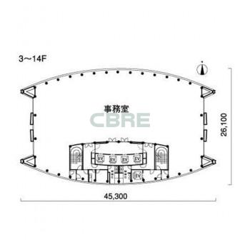 3階〜14階 平面図