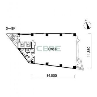 3階〜9階 平面図