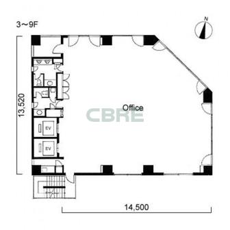 3階〜9階 平面図