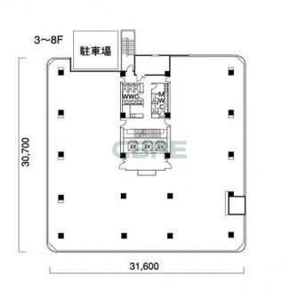 3階〜8階 平面図