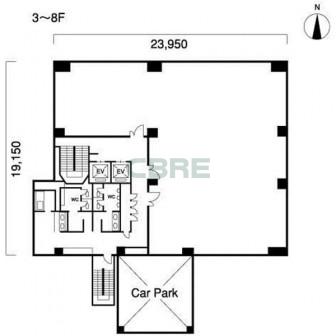 3階〜8階 平面図