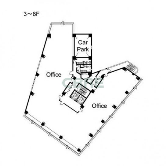 3階〜8階 平面図