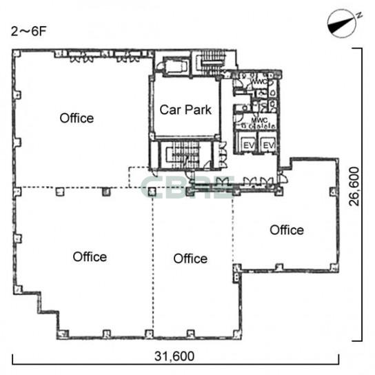 2階〜6階 平面図