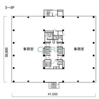 3階〜9階 平面図
