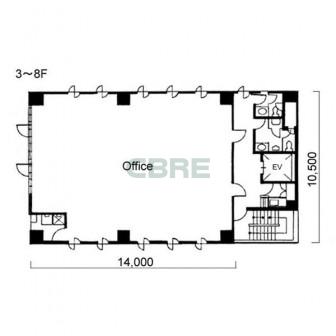 3階〜8階 平面図