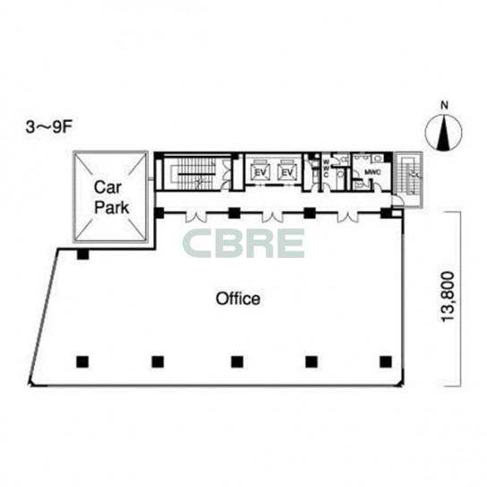 3階〜9階 平面図