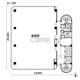 3階〜13階 平面図