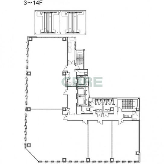 3階〜14階 平面図