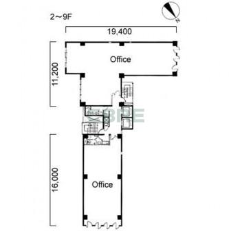 2階〜9階 平面図