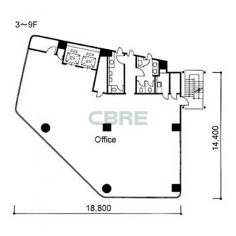 3階〜9階 平面図